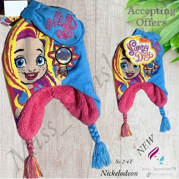 Sunny Day NEW - Nickelodeon - Sz 2-4T - knit fleece inside hat & knit gloves - Picture 1 of 7